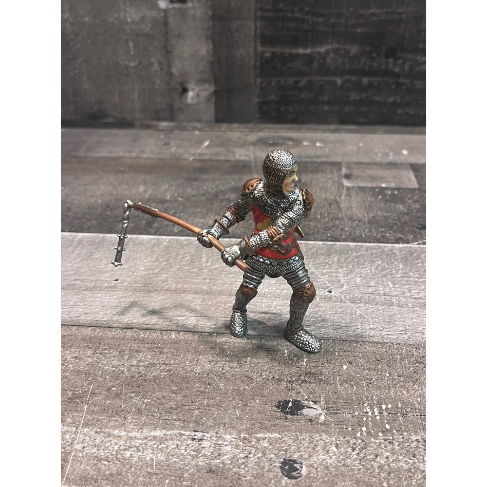 Schleich 2003 Medieval Knight Figure with Flail and Sword Silver Red Armor